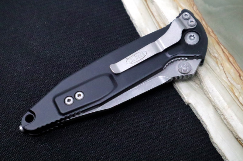 Microtech SOCOM Elite - Single Edge with Partial Serrates / Apocalyptic Finish / Black Anodized Aluminum Handle with Black Insertsd 160-11AP - Northwest Knives