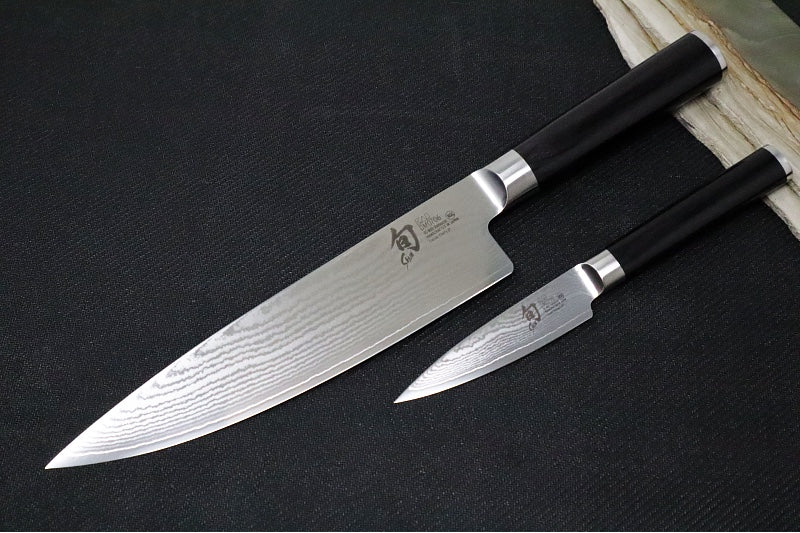 Shun Classic - 2pc Flat Set - 3.5" Paring Knife & 8" Chef's Knife - 69 Layered Damascus - Made in Seki City, Japan