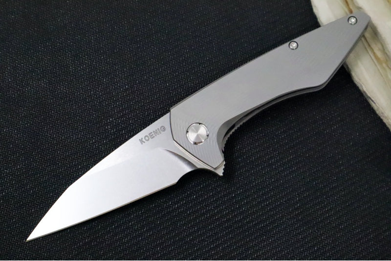 Koenig Mini Goblin - Sea Patterned Handle - Brightwashed Blade with Polished Flats - Silver Anodized Spacer & Hardware MG12211111 - Northwest Knives