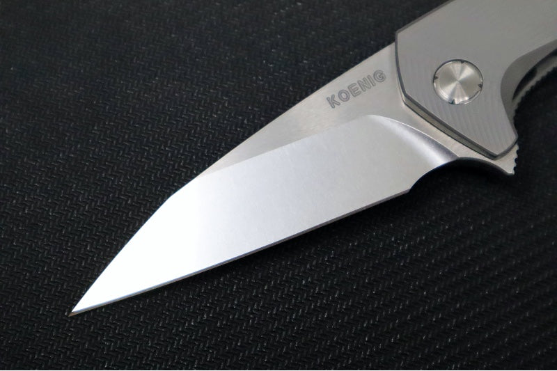 Koenig Mini Goblin - Sea Patterned Handle - Brightwashed Blade with Polished Flats - Silver Anodized Spacer & Hardware MG12211111