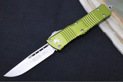 Microtech Combat Troodon OTF - Stonewash Finish / Single Edge Blade / Green Aluminum Handle - 143-10OD