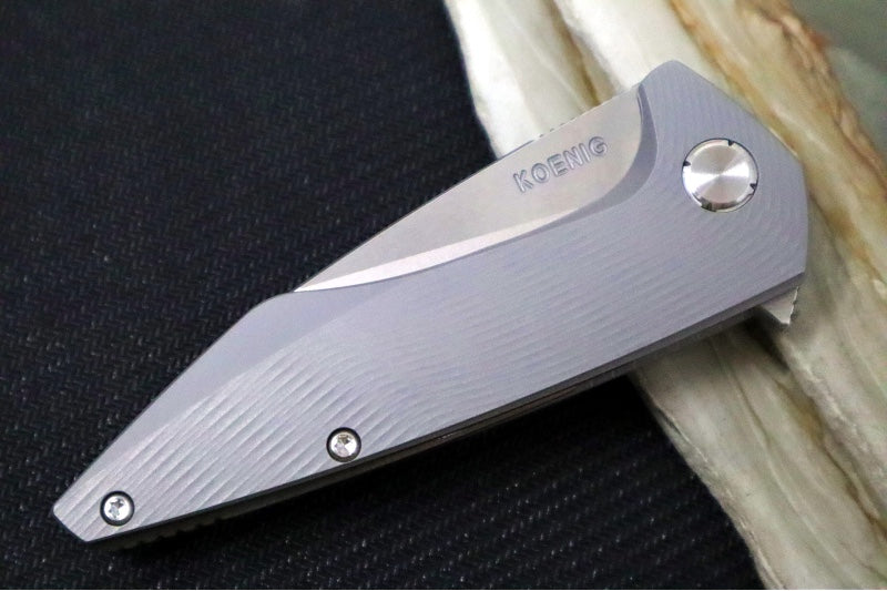 Koenig Mini Goblin - Sea Patterned Handle - Brightwashed Blade with Polished Flats - Silver Anodized Spacer & Hardware MG12211111 - Northwest Knives