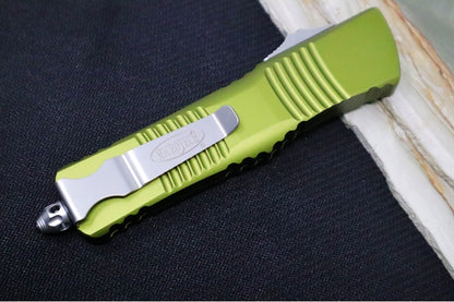 Microtech Combat Troodon OTF - Stonewash Finish / Single Edge Blade / Green Aluminum Handle - 143-10OD