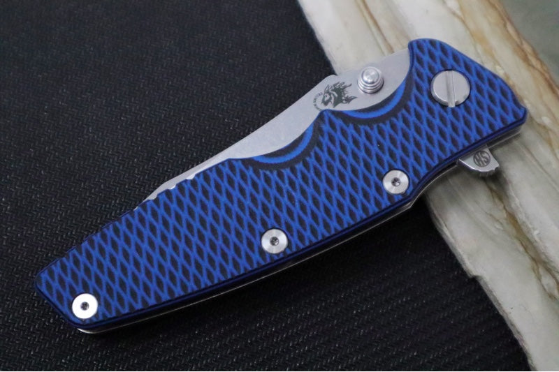 Rick Hinderer Knives Eklipse 3.5" Skinny - Hollow Ground Slicer Blade / CPM-Magnacut Steel / Black & Blue G-10 & Titanium Handle