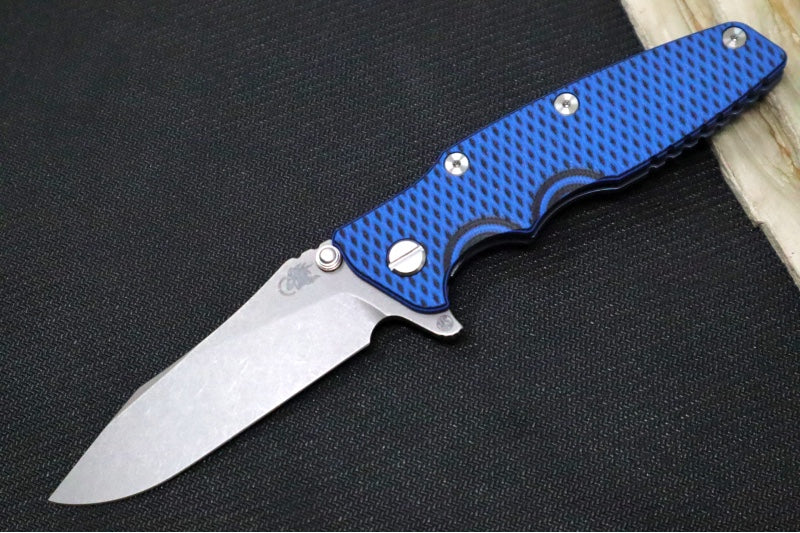 Rick Hinderer Knives Eklipse 3.5" Skinny - Hollow Ground Slicer Blade / CPM-Magnacut Steel / Black & Blue G-10 & Battle Blue Titanium Handle