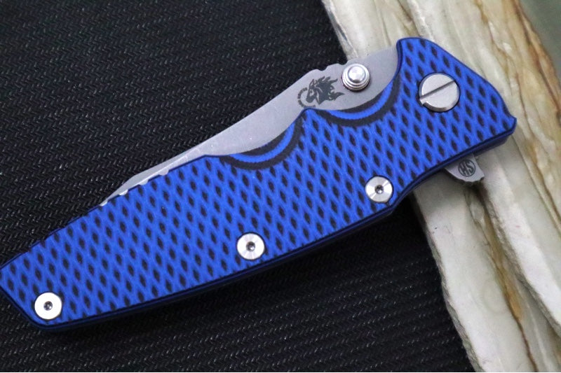 Rick Hinderer Knives Eklipse 3.5" Skinny - Hollow Ground Slicer Blade / CPM-Magnacut Steel / Black & Blue G-10 & Battle Blue Titanium Handle