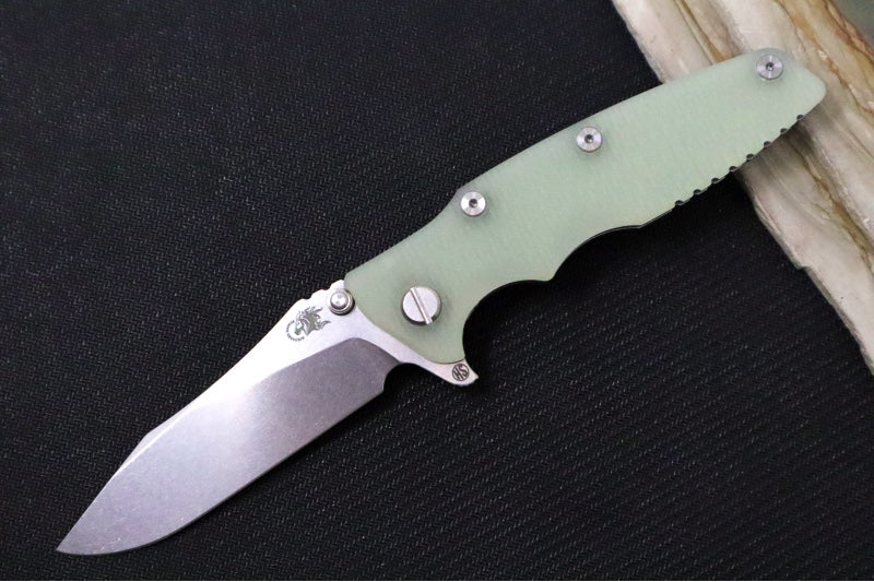 Rick Hinderer Knives Eklipse 3.5" Skinny - Hollow Ground Slicer Blade / CPM-Magnacut Steel / Translucent Green G-10 & Titanium Handle - Northwest Knives