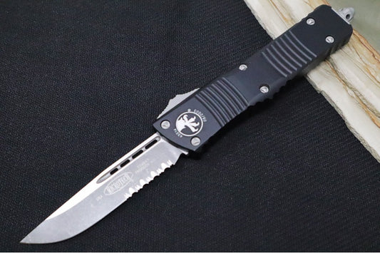Microtech Combat Troodon OTF - Single Edge Blade with Partial Serrates / Apocalyptic Finish / Black Handle- 143-11AP