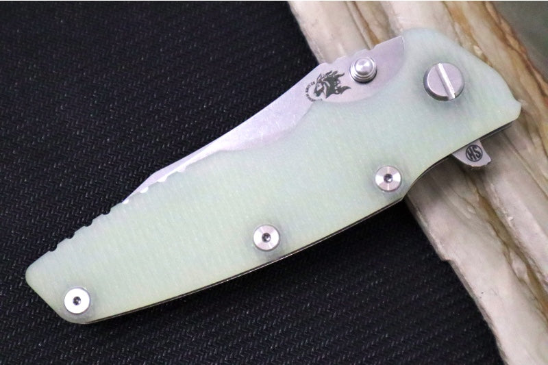 Rick Hinderer Knives Eklipse 3.5" Skinny - Hollow Ground Slicer Blade / CPM-Magnacut Steel / Translucent Green G-10 & Titanium Handle