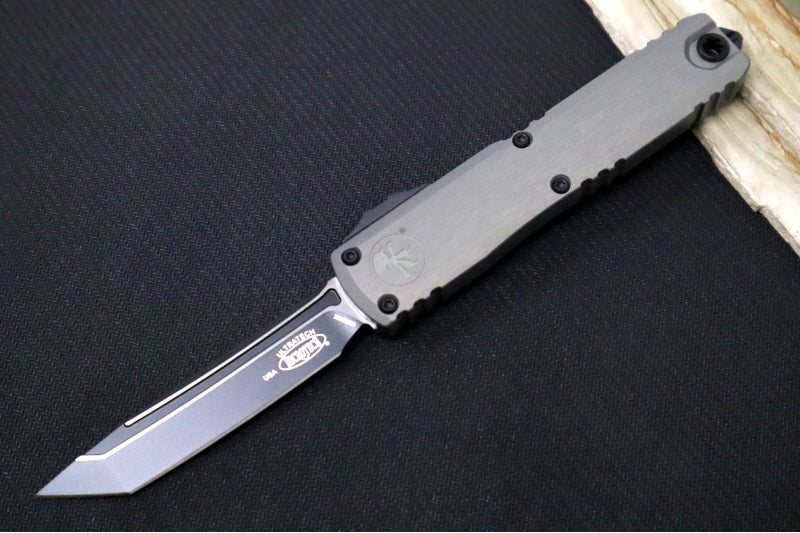 Microtech Ultratech ZBP (Zero Blade Play) OTF - Black Finish / Tanto Blade / Natural Clear Anodized Aluminum Handle 1123-1NC