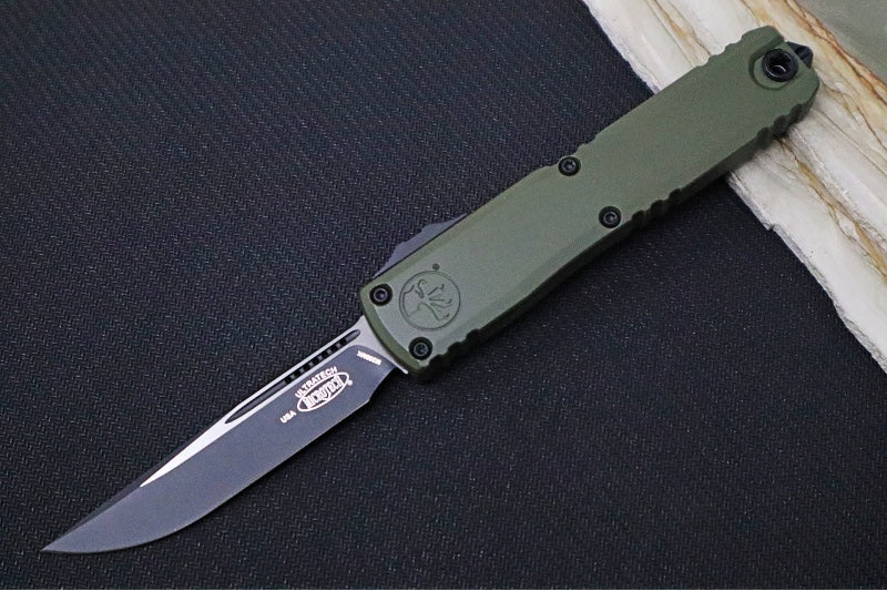 Microtech Ultratech ZBP (Zero Blade Play) OTF - Black Finish / Single Edge / OD Green Anodized Aluminum Handle 1121-1OD