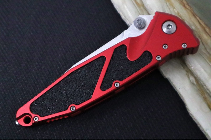 Microtech SOCOM Elite - Stonewashed Finish / Red Anodized Aluminum Handle w/ Black Inserts 160-10RD