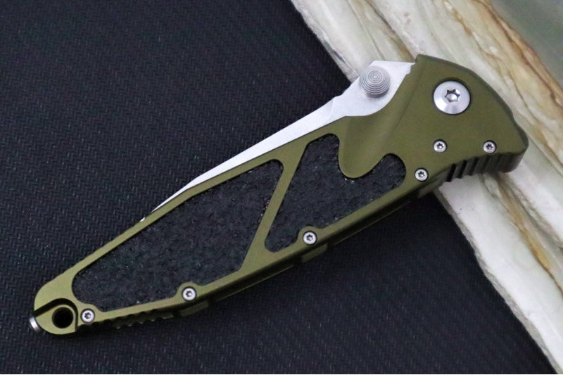 Microtech SOCOM Elite - Single Edge with Partial Serrates / Stonewashed Finish / OD Green Anodized Aluminum Handle with Black Inserts 160-11OD
