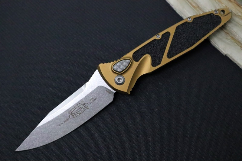 Microtech SOCOM Elite Auto- Stonewashed Blade / Tan Handles w/ Black Inserts 160-10TA
