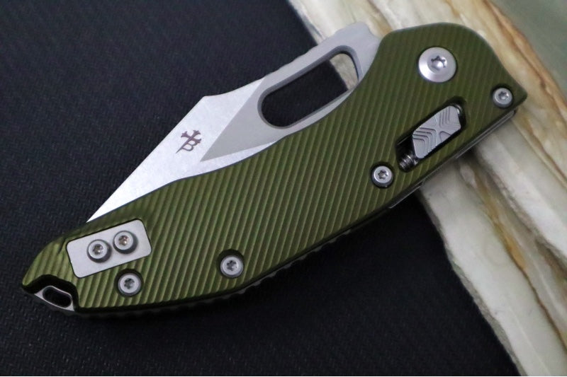 Microtech Stitch RAM-Lock Manual - Spear Point Blade / Stonewash Finish / OD Green Fluted Anodized Aluminum Handle 169RL-10FLOD