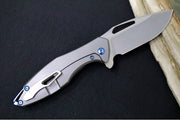 Koenig Arius - Standard Smooth Titanium Handle - Burnished Blade with Polished Flats - Blue Spacer & Hardware - Blasted Clip (Gen 4) AR11111221 - Northwest Knives