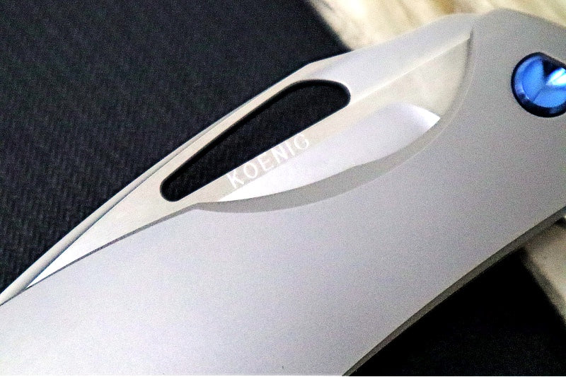 Koenig Arius - Standard Smooth Titanium Handle - Burnished Blade with Polished Flats - Blue Spacer & Hardware - Blasted Clip (Gen 4) AR11111221