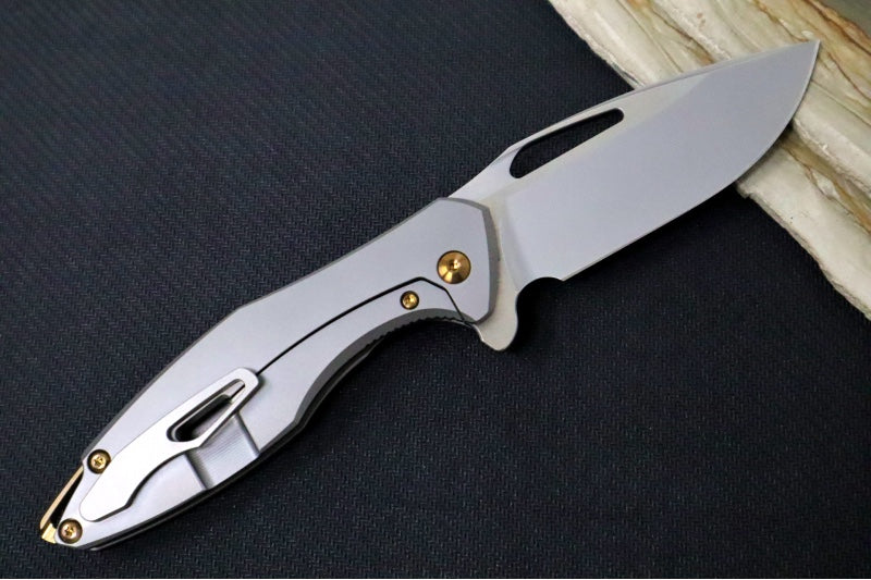 Koenig Arius - Standard Smooth Titanium Handle - Burnished Blade with Polished Flats - Bronzed Spacer & Hardware - Blasted Clip (Gen 4) AR11111331 - Northwest Knives