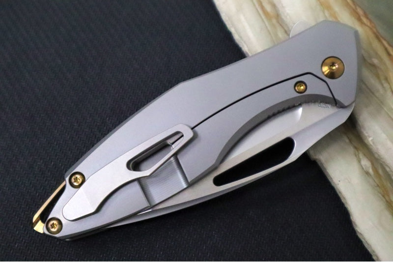Koenig Arius - Standard Smooth Titanium Handle - Burnished Blade with Polished Flats - Bronzed Spacer & Hardware - Blasted Clip (Gen 4) AR11111331
