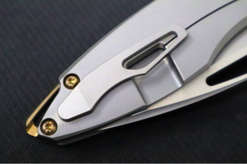 Koenig Arius - Standard Smooth Titanium Handle - Burnished Blade with Polished Flats - Bronzed Spacer & Hardware - Blasted Clip (Gen 4) AR11111331 - Northwest Knives