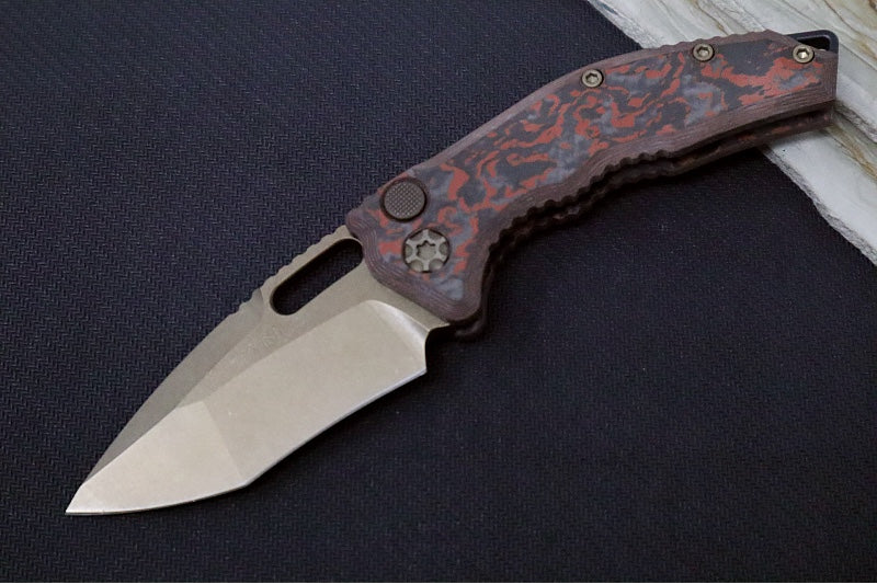 Heretic Knives Medusa Auto - Recurve Bronzed Finished Blade / Blood Red Camo Carbon Fiber Handle / CPM-Magnacut Steel H012-7A-RD/CC