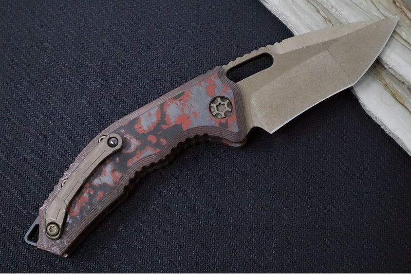 Heretic Knives Medusa Auto - Recurve Bronzed Finished Blade / Blood Red Camo Carbon Fiber Handle / CPM-Magnacut Steel H012-7A-RD/CC
