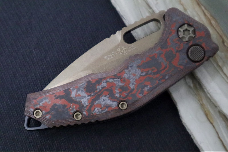 Heretic Knives Medusa Auto - Recurve Bronzed Finished Blade / Blood Red Camo Carbon Fiber Handle / CPM-Magnacut Steel H012-7A-RD/CC - Northwest Knives