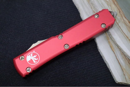 Microtech Ultratech OTF - Bronzed Finish / Single Edge with Partial Serrates / Red Anodized Aluminum Handle 121-14RD