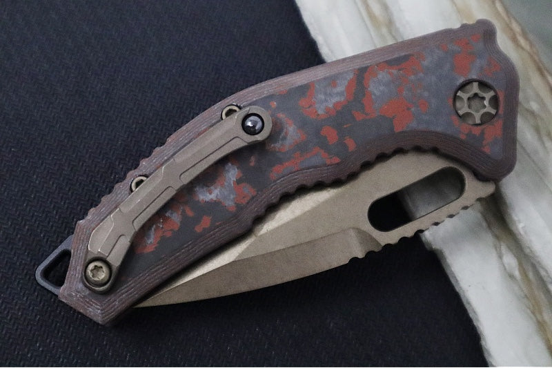 Heretic Knives Medusa Auto - Recurve Bronzed Finished Blade / Blood Red Camo Carbon Fiber Handle / CPM-Magnacut Steel H012-7A-RD/CC - Northwest Knives