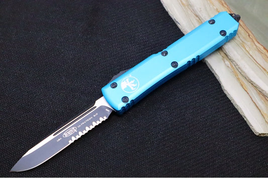 Microtech Ultratech OTF - Single Edge with Serrates / Black Blade / Turquoise Anodized Aluminum Handle 121-2TQW