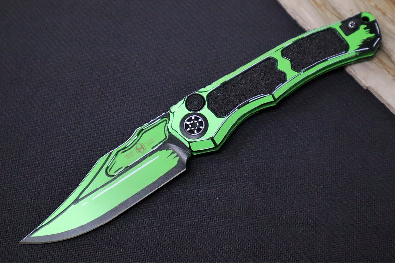 Heretic Knives Wraith Auto - Toxic Green Cel Shade Bowie / Toxic Green Cel Shaded Aluminum Handle H002-CS-TX - Northwest Knives