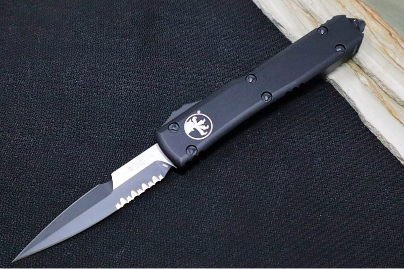 Microtech Ultratech Tactical OTF - Bayonet Blade with Serrates / Black Finish / Black Anodized Aluminum Handle 120-2T