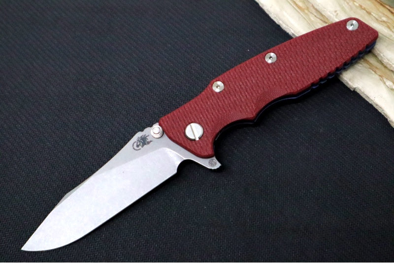 Rick Hinderer Knives Eklipse 3.5" Skinny - Hollow Ground Slicer Blade / CPM-Magnacut Steel / Red G-10 & Battle Blue Titanium Handle