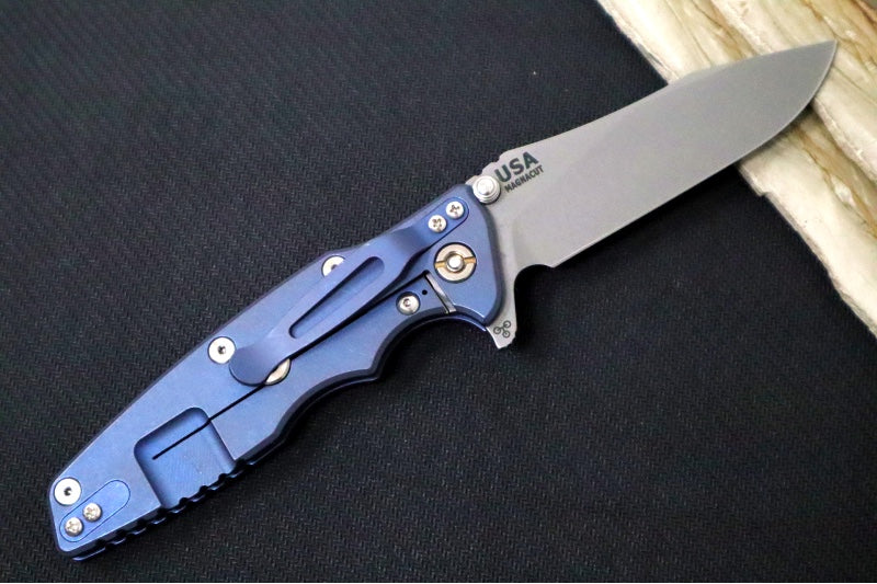 Rick Hinderer Knives Eklipse 3.5" Skinny - Hollow Ground Slicer Blade / CPM-Magnacut Steel / Red G-10 & Battle Blue Titanium Handle