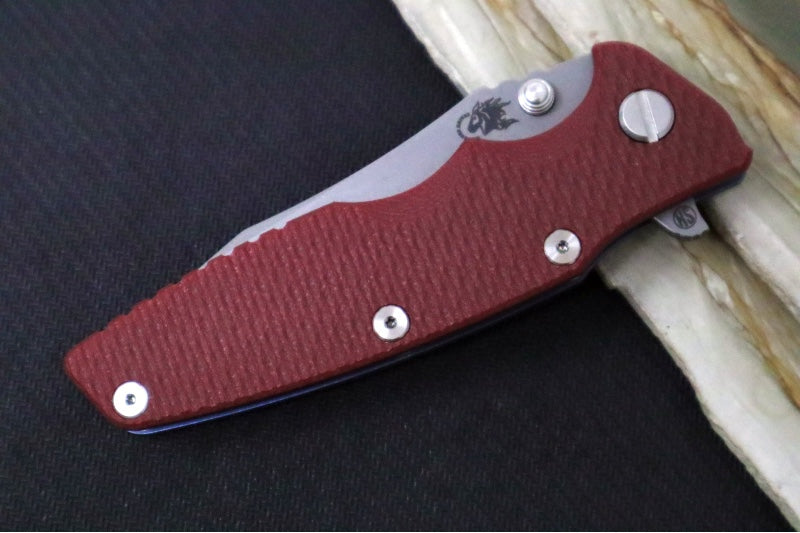 Rick Hinderer Knives Eklipse 3.5" Skinny - Hollow Ground Slicer Blade / CPM-Magnacut Steel / Red G-10 & Battle Blue Titanium Handle