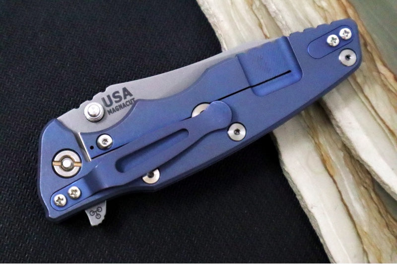 Rick Hinderer Knives Eklipse 3.5" Skinny - Hollow Ground Slicer Blade / CPM-Magnacut Steel / Red G-10 & Battle Blue Titanium Handle