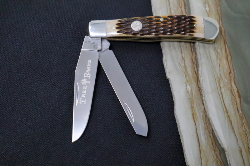 Boker Treebrand Trapper - Amber Jigged Bone Handle / D2 Steel / Satin Finish 110890