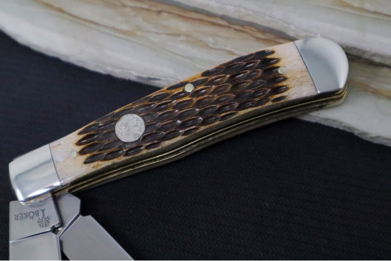 Boker Treebrand Trapper - Amber Jigged Bone Handle / D2 Steel / Satin Finish 110890