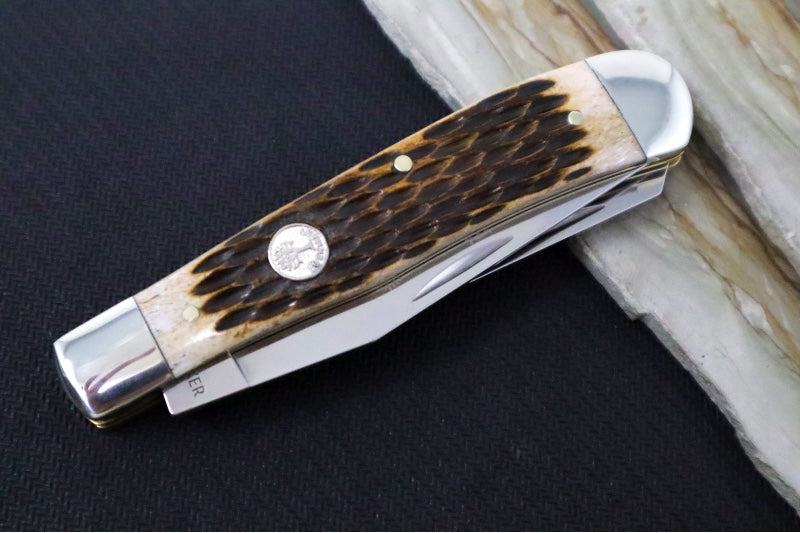 Boker Treebrand Trapper - Amber Jigged Bone Handle / D2 Steel / Satin Finish 110890