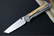 Chris Reeve Large Sebenza 31 Glass Blasted Double Lug LEFT HAND - Tanto Blade / Box Elder Inlay / Blue Hardware & Rust Colored Lanyard with Dot Bead / CPM-Magnacut Steel (A1) L31-1133-131 - Northwest Knives