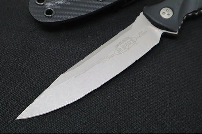 Microtech Socom Alpha S/E - Apocalyptic Finish / Single Edge / Black G10 Handle 113-10AP