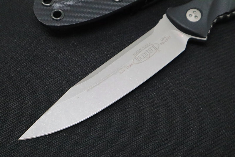 Microtech Socom Alpha S/E - Apocalyptic Finish / Single Edge / Black G10 Handle 113-10AP - Northwest Knives