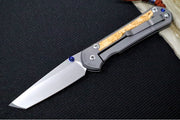 Chris Reeve Large Sebenza 31 Glass Blasted Double Lug LEFT HAND - Tanto Blade / Box Elder Inlay / Blue Hardware & Rust Colored Lanyard with Dot Bead / CPM-Magnacut Steel (A2) L31-1133-131 - Northwest Knives