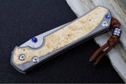 Chris Reeve Large Sebenza 31 Glass Blasted Double Lug LEFT HAND - Tanto Blade / Box Elder Inlay / Blue Hardware & Rust Colored Lanyard with Dot Bead / CPM-Magnacut Steel (A2) L31-1133-131 - Northwest Knives