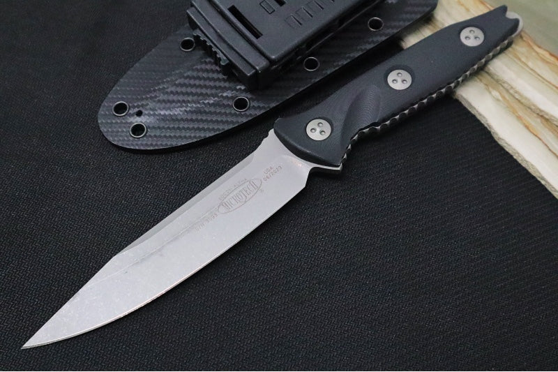 Microtech Socom Alpha S/E - Apocalyptic Finish / Single Edge / Black G10 Handle 113-10AP