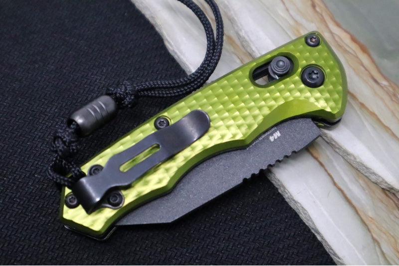 Benchmade 2950BK-2 Partial Immunity Auto - Cobalt Black Cerakote Finish  / CPM-M4 Steel / Wharncliffe Blade / Woodland Green Anodized Aluminum Handle