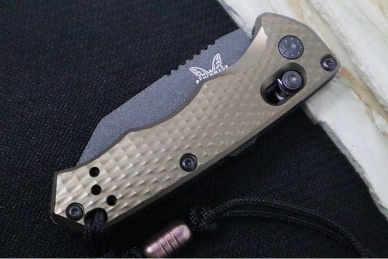 Benchmade 2950BK-1 Partial Immunity Auto - Cobalt Black Cerakote Finish  / CPM-M4 Steel / Wharncliffe Blade / Flat Dark Earth Anodized Aluminum Handle