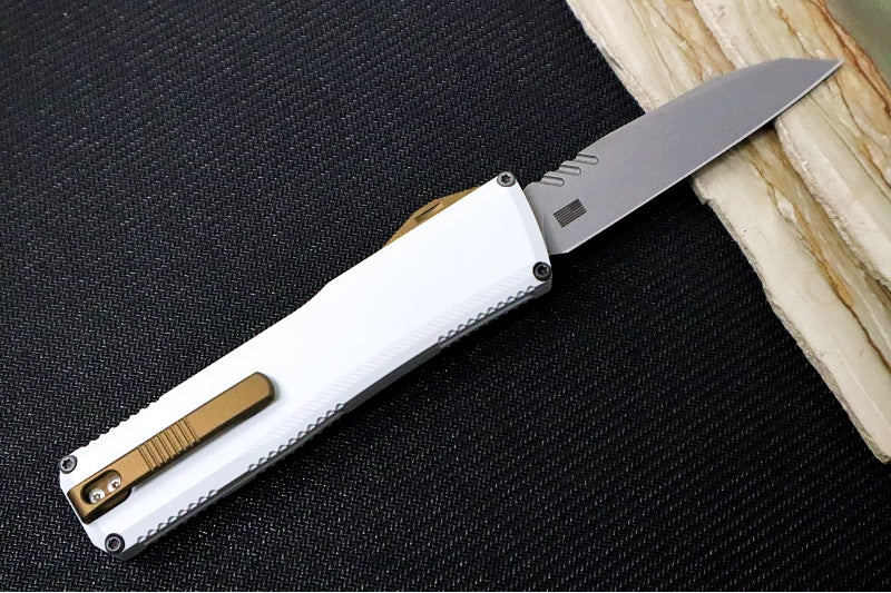 Axial Knives SHIFT V_3 OTF - Hidden White Anodized Aluminum Handle & Bronzed Hardware / Stonewashed Wharncliffe Blade / CPM-Magnacut Steel
