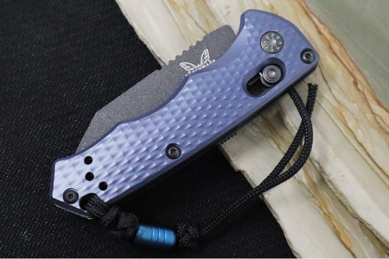 Benchmade 2950BK Partial Immunity Auto - Cobalt Black Cerakote Finish  / CPM-M4 Steel / Wharncliffe Blade / Crater Blue Anodized Aluminum Handle - Northwest Knives
