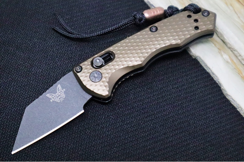 Benchmade 2950BK-1 Partial Immunity Auto - Cobalt Black Cerakote Finish  / CPM-M4 Steel / Wharncliffe Blade / Flat Dark Earth Anodized Aluminum Handle